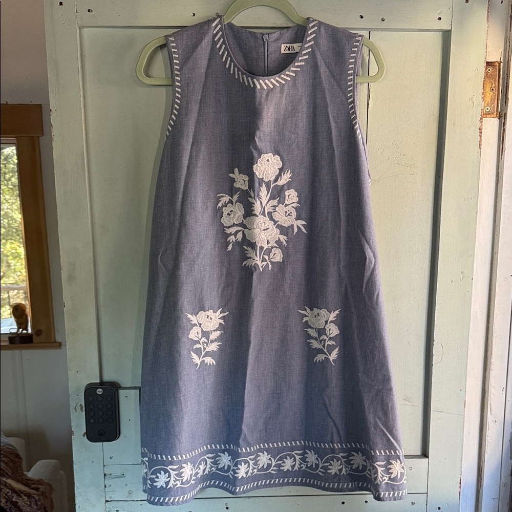 Zara Denim Embroidered Dress